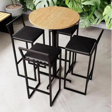 Imagem de Conjunto Mesa Alta Bar Bistrô Redonda Pinus 4 Banquetas Confort Estofado Industrial Black (Preto)