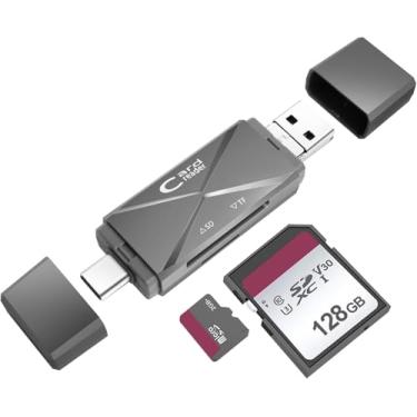 Imagem de Leitor de cartão micro SD USB, leitor de cartão SD 3 em 1 para adaptador USB, leitor de cartão de memória para cartões SDXC, SDHC, MMC, RS-MMC, Micro SDXC, Micro SD, Micro SDHC e UHS-I (cinza)