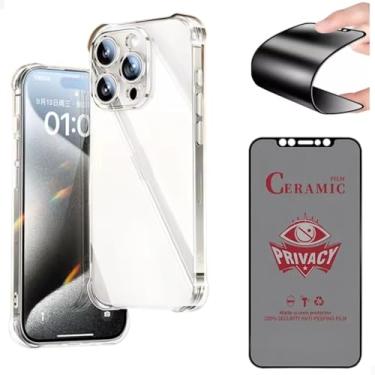 Imagem de [GL CASES] Kit Capa iPhone 14 Pro Max Case Capinha iPhone 14 Pro Max Anti Impacto Reforçada Silicone Transparente Flexível Proteção Câmera + Película Privacidade iPhone 14 Pro Max Cerâmica Fosca