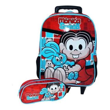 Imagem de Mochila Turma Da Monica Cebolinha Infantil Rodinhas Estojo  - Luxcel