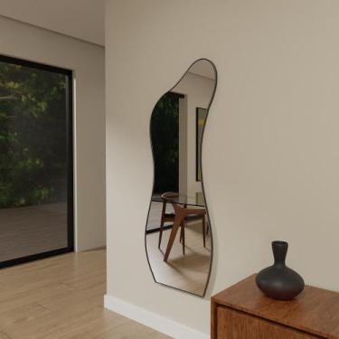 Imagem de Espelho Orgânico 115cm x 60cm E18 Moldura Couro Preto Luxo Quarto Deco