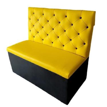 Imagem de Conjunto 2 Sofás Booth E 1 Mesa Fixa 1.10m Amarelo E Preto - O REI DAS