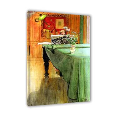 Imagem de Carl Larsson Prints-Famous paintings wall art - Emoldurado pronto para pendurar - "Brita at the Piano" - Reprodução impressa em tela - Imagens de paisagem para decoração de sala de estar 30 x 45 cm
