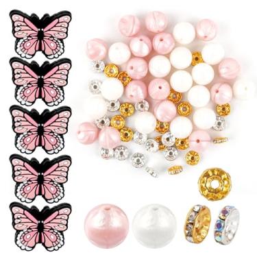 Imagem de RP Remarkable Power, Pacote com 65 contas de silicone borboleta para fabricação de chaveiros, contas soltas redondas focais de borracha de 15 mm, artesanato faça você mesmo