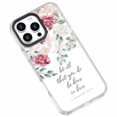 Imagem de Capa transparente e fofa compatível com iPhone 16 Pro Max para meninas e mulheres, citações inspiradoras das escrituras do Vesre da Bíblia Corinthians 16 Pro Max: 14 capa protetora macia compatível
