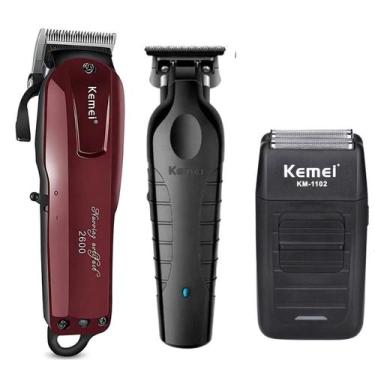 Imagem de Maquina de Cortar Cabelo Acabamento e Shaver Kit Kemei Barbeiro Profis