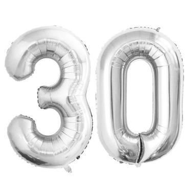 Imagem de Balões Metalizados GOER Número 30 - Festa de 30 Anos - Prata