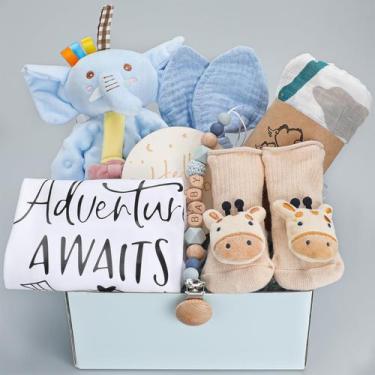 Imagem de Cesta de Presente para Bebês Recém-Nascidos com Cobertor