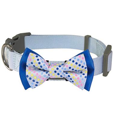 Imagem de Blueberry Pet 4 padrões de bolinhas feitas à mão gravata borboleta removível coleira ajustável em azul pastel puro, pequeno, pescoço 30,48-40,64 cm