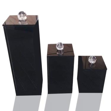 Imagem de Kit Lavabo Vidro Trio Organizador Banheiro Luxo Vidro (Preto cristal)