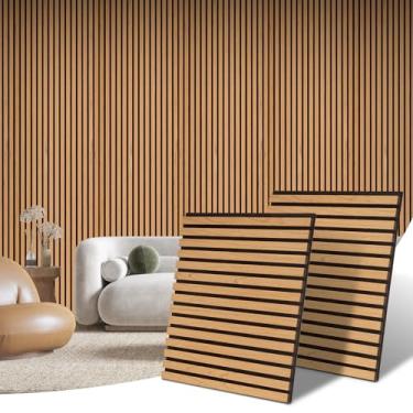 Imagem de DOLLAR BOSS Painéis de ripas de madeira ultra-acústicos para parede 2 peças painéis de parede com absorção de som de 59,9 cm x 59,9 cm com barreira à prova de som, revestimento de parede com