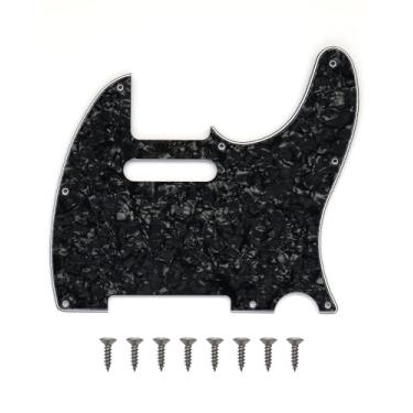 Imagem de 8 furos Tele Pickguard estilo moderno TL Pick Guard com furos de parafuso de montagem para tele/telecaster (pérola preta)