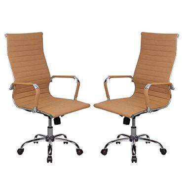 Imagem de Conjunto Escritorio com 2 Cadeiras Presidente Boston Giratória Regulagem de Altura a Gas Esteirinha Caramelo