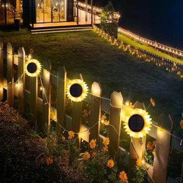 Imagem de HUYIENO Luzes solares, decoração de jardim ao ar livre, girassol, à prova d'água, iluminação no solo/parede, montagem 2 em 1 para jardim, pátio, decoração de quintal