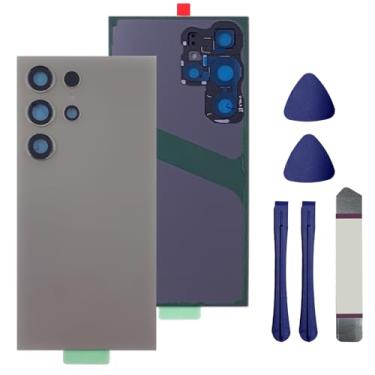 Imagem de Substituição de vidro traseira para Galaxy S24 Ultra compatível com Samsung Galaxy S24 Ultra 5G Capa de vidro traseira de substituição com lente de câmera pré-instalada e adesivo + Kits de ferramentas
