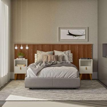 Imagem de Cabeceira Cama Casal Ripada Laranjeiras 2.4 C/ Mesa De Cabeceira 1 Gav