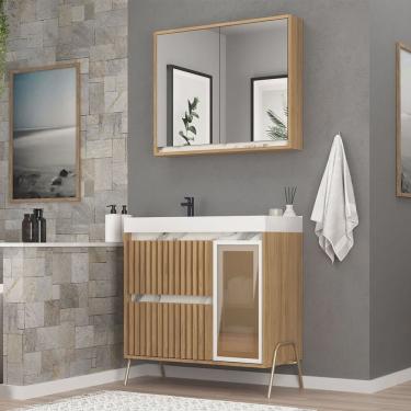 Imagem de Gabinete de Banheiro 80cm com Lavatório e Armário Ref 890