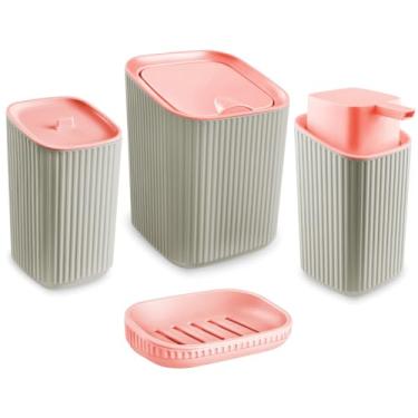 Imagem de Kit Banho Bebê Saboneteira, Dispenser 560ml, Porta Algodão Lixeira 3 Litros (Rosa Bebê)