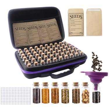 Imagem de Klmnop Organizador de armazenamento de sementes com 60 compartimentos com 20 envelopes, caixa de armazenamento de sementes com zíper e funil de adesivos para flores e vegetais (preto)