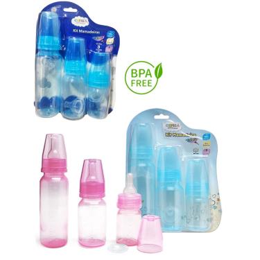 Imagem de Kit Mamadeira 3 Peças 80ml, 150ml e 240ml Rosa ou Azul Bebês Bico 100% Silicone