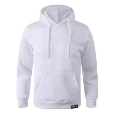 Imagem de Moletom Canguru Com Capuz Algodão Liso Sem Estampa, Branco, M