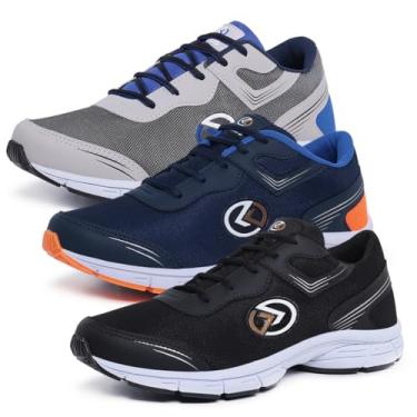 Imagem de Kit 3 Pares Tênis Masculino Esportivo Academia Treino Musculação Caminhada Combo (Cinza+Laranja+Preto, BR, Adulto, Numérico, 40)