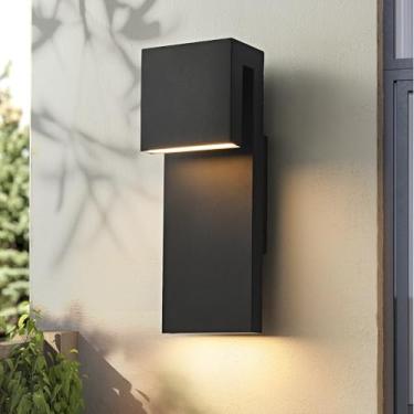 Imagem de SIONLOM Luminária De Parede Externa Led Moderna 3000K 18W Ip65 À Prova D'Água Integrada, Luzes Para Área Externa, Antiferrugem, Preta, Iluminação Varanda, Garagem, Sacada, Quintal (1 Pacote)