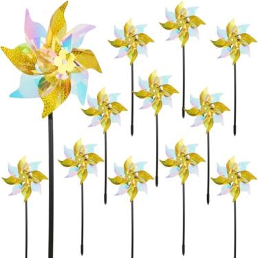 Imagem de winemana 12 Cata-Ventos Refletivos Para Áreas Externas, Quintal E Jardim, Repelente De Pássaros Brilhante, Moinho Vento Espantar Pássaros, Dispositivos Dissuasores Pátio Externo, Gramado, Decoração