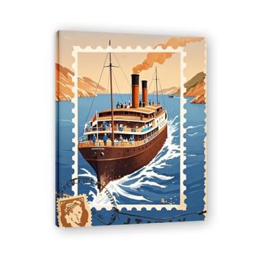 Imagem de Papel desbotado decoração de parede náutica vintage italiano navio a vapor impressão em tela - carimbo de papel envelhecido 70 x 91 cm