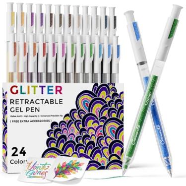 Imagem de CAISEXILE Canetas de gel de glitter retráteis de 24 cores, canetas de gel coloridas, para artistas, livros de colorir, desenhar, diário, rabiscos, escrita