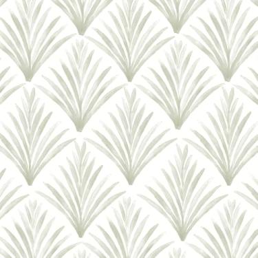 Imagem de Papel de parede moderno geométrico 43 cm × 497 cm folha papel de parede verde claro/branco papel de parede boho autoadesivo removível papel de parede de contato quarto para armários e gavetas