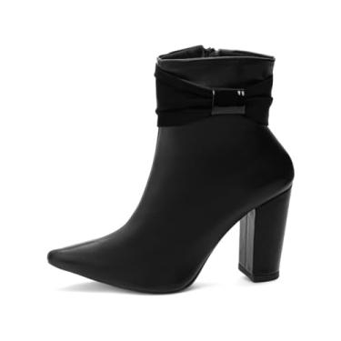 Imagem de EMILY ONLINE, Bota Cano Curto Feminina Salto Alto Grosso 9cm Bico Fino com Zíper e Laço – Confortável e Antiderrapante (Preto, BR, Adulto, Numérico, 39)