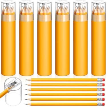 Imagem de Humyoun Pacote com 24 lápis pré-harpenados a granel em tubo com apontador e borracha, lápis de madeira amarelo nº 2 HB, presente para lembrancinha de festa de prêmio de Natal