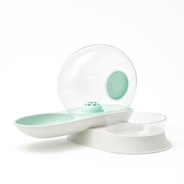 Imagem de Comedouro e Bebedouro para Gatos com Cúpula Transparente - Design Ergonômico e Elevado, Antiformiga, Estilo Moderno (Verde)
