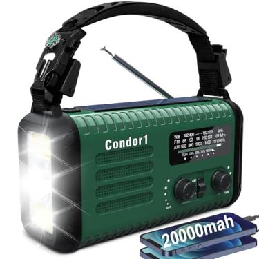 Imagem de Rádio meteorológico de emergência, rádio solar NOAA/AM/FM, rádio de manivela com carregamento USB, alimentado por bateria recarregável, alarme SOS, lâmpada de leitura de LED e lanterna para