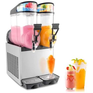 Imagem de Máquina de Raspadinha Comercial ROVSUN, 2 Tanques de 15L, Capacidade de 30L, Máquina de Bebidas Geladas, Margaritas, Refrigeração Eficiente.