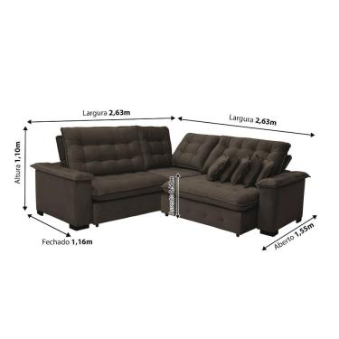 Imagem de Sofá Manchester 2.63x2.63m De Canto, Retrátil E Reclinável - Marrom