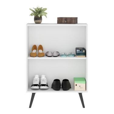 Imagem de Sapateira 2 Portas Retrô Com Espelho Nina Branca/preta