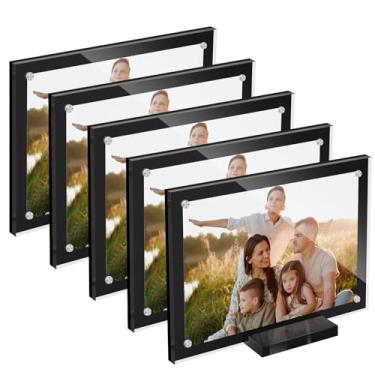 Imagem de JUOIFIP Pacote com 5 molduras magnéticas de acrílico, 10 x 15 cm, moldura transparente para exibição horizontal vertical de mesa, ímãs pretos para geladeira