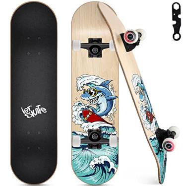 Imagem de Skates para iniciantes, skate completo de 78,7 cm x 20,3 cm para crianças, adolescentes e adultos, 7 camadas de madeira de bordo canadense, deck duplo côncavo padrão e tricks skate com ferramenta de