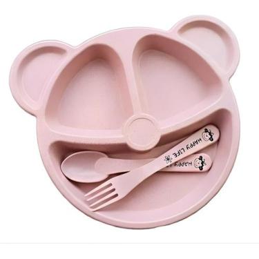 Imagem de Pratinho Infantil Com Divisórias E Talheres Pra Bebê Urso - Facilite.U