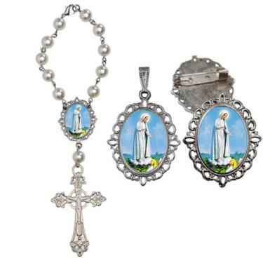 Imagem de Terço de Carro Nossa Senhora de Fatima com Broche e Relicario Lembranc