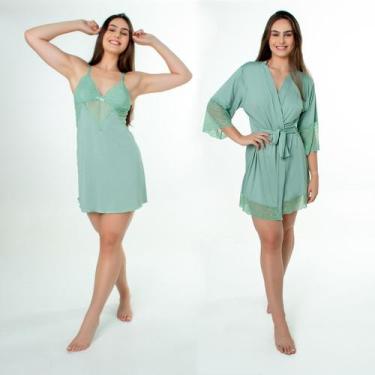 Imagem de Kit Robe Feminino Luxo Noiva Camisola Renda Confortável - NoBrand, Teo
