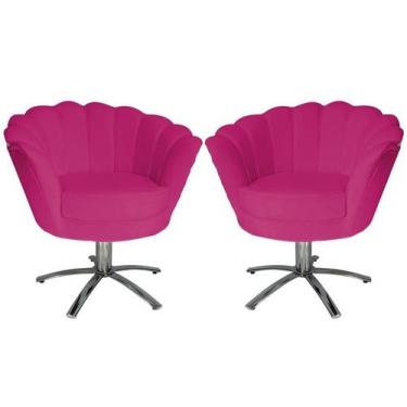Imagem de Kit 2 Poltronas Decorativa Pétala Base Giratória Metal Couro Rosa Pink