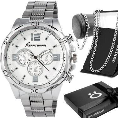 Imagem de Relogio Masculino Prata Aço Inox + Pulseira + Caixa Ponteiro Presente Qualidade Premium Social