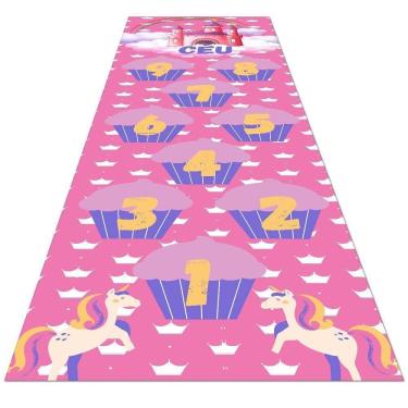 Imagem de Tapete Amarelinha Infantil Ilustrado Criança Lona Titulos Amarelinha Cupcake