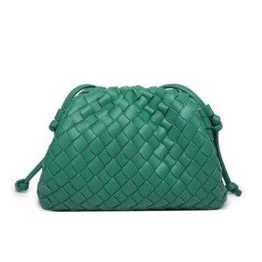 Imagem de BRYCTSISEN Bolsa clutch de tecido para mulheres moderna pequena bolsa quadrada vintage bolsa de couro PU feita à mão, Verde escuro, Large
