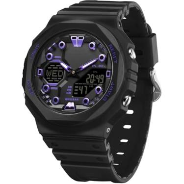 Imagem de findtime Relógio esportivo feminino digital à prova d'água, relógio de pulso tático militar ao ar livre, analógico, moderno, relógios femininos com alarmes luminosos de LED, cronômetro, contagem