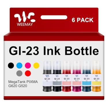 Imagem de Weemay Garrafas de refil de tinta compatíveis com GI-23 GI23 para impressoras Canon GI-23 refil de tinta para impressoras Canon PIXMA G620 (1 preta, 1 ciano, 1 magenta, 1 amarelo, 1 vermelho, 1 cinza