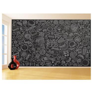 Imagem de Papel De Parede 3D Estilo Lousa Lanches Comidas 3,5M Lcb34 - Você Deco